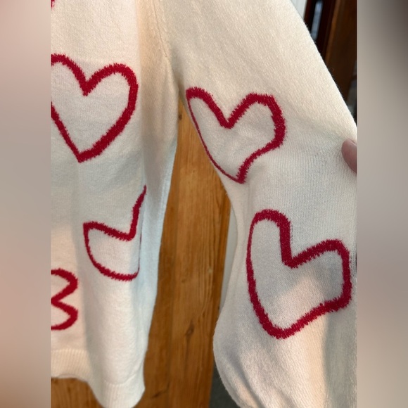 Loft White Crewneck W/Pink Hearts Very Soft & Cozy Romantic Feminine Suze XL - Picture 5 of 9